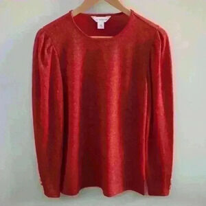 LIZ CLAIBORNE | Women's  Cabaret Red Gold Metallic Long Sleeved Shirt